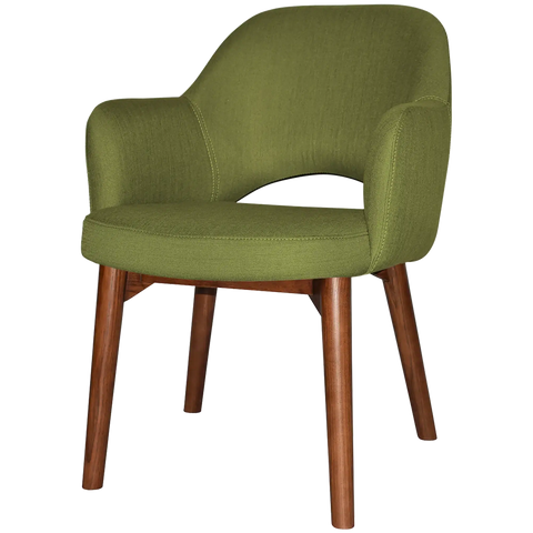 Mulberry Armchair Walnut Timber 4 Leg With Custom Upholstery, Viewed From Front Angle