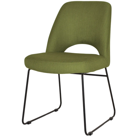 Mulberry Chair With Custom Upholstery And Black Sled Frame, Viewed From Front Angle