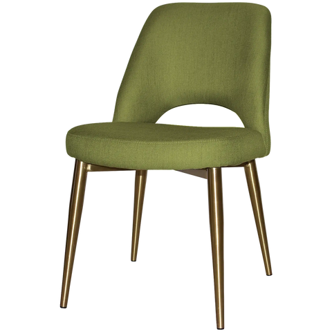 Mulberry Chair With Custom Upholstery And Brass Metal 4 Leg Frame, Viewed From Front Angle