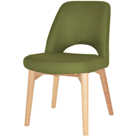 Mulberry Chair With Custom Upholstery And Natural Timber 4 Leg Frame, Viewed From Front Angle