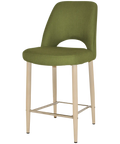 Mulberry Counter Stool With Custom Upholstery And Birch Metal 4 Leg Frame, Viewed From Angle In Front