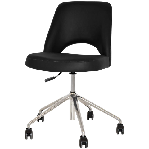 Mulberry Side Chair 5 Way Aluminium Office Base On Castors With Black Vinyl Shell, Viewed From Angle In Front
