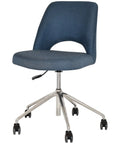 Mulberry Side Chair 5 Way Aluminium Office Base On Castors With Gravity Denim Shell, Viewed From Angle In Front