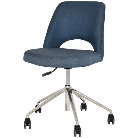 Mulberry Side Chair 5 Way Aluminium Office Base On Castors With Gravity Denim Shell, Viewed From Angle In Front