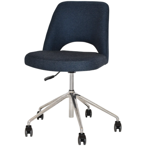 Mulberry Side Chair 5 Way Aluminium Office Base On Castors With Gravity Navy Shell, Viewed From Angle In Front