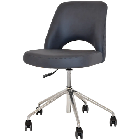 Mulberry Side Chair 5 Way Aluminium Office Base On Castors With Pelle Benito Navy Shell, Viewed From Angle In Front
