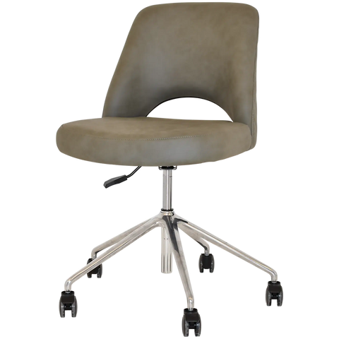 Mulberry Side Chair 5 Way Aluminium Office Base On Castors With Pelle Benito Sage Shell, Viewed From Angle In Front