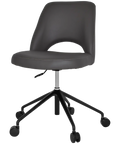 Mulberry Side Chair 5 Way Black Office Base On Castors With Charcoal Vinyl Shell, Viewed From Angle In Front