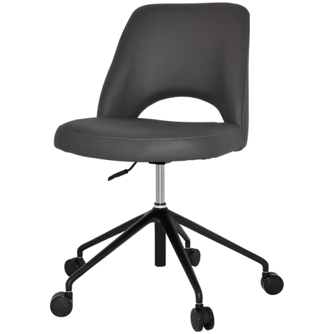 Mulberry Side Chair 5 Way Black Office Base On Castors With Charcoal Vinyl Shell, Viewed From Angle In Front
