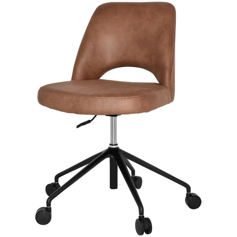Mulberry Side Chair 5 Way Black Office Base On Castors With Eastwood Tan Shell, Viewed From Angle In Front