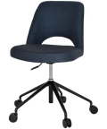 Mulberry Side Chair 5 Way Black Office Base On Castors With Gravity Navy Shell, Viewed From Angle In Front