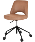 Mulberry Side Chair 5 Way Black Office Base On Castors With Pelle Benito Tan Shell, Viewed From Angle In Front