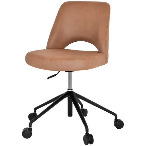 Mulberry Side Chair 5 Way Black Office Base On Castors With Pelle Benito Tan Shell, Viewed From Angle In Front