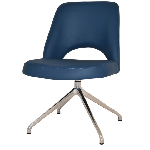 Mulberry Side Chair Aluminium Trestle With Blue Vinyl Shell, Viewed From Angle In Front