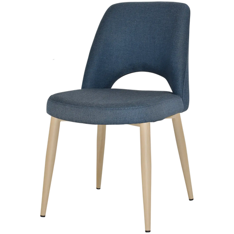 Mulberry Side Chair Birch Metal 4 Leg With Gravity Denim Shell, Viewed From Angle In Front