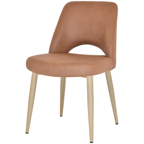 Mulberry Side Chair Birch Metal 4 Leg With Pelle Benito Tan Shell, Viewed From Angle In Front