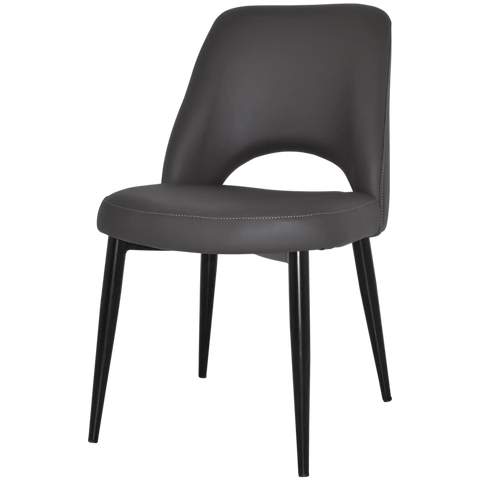 Mulberry Side Chair Black Metal 4 Leg With Charcoal Vinyl Shell, Viewed From Angle In Front