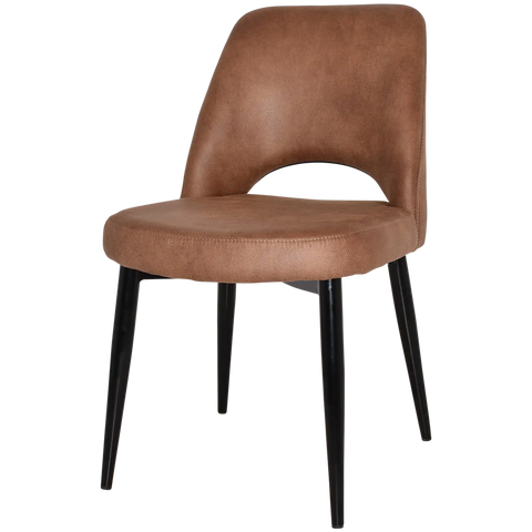 Mulberry Side Chair Black Metal 4 Leg With Eastwood Tan Shell, Viewed From Angle In Front