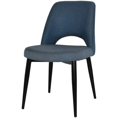 Mulberry Side Chair Black Metal 4 Leg With Gravity Denim Shell, Viewed From Angle In Front