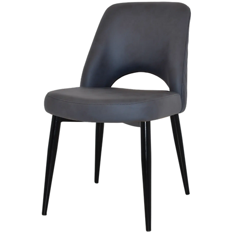 Mulberry Side Chair Black Metal 4 Leg With Pelle Benito Navy Shell, Viewed From Angle In Front