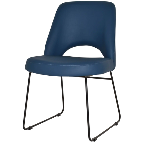 Mulberry Side Chair Black Sled Base With Blue Vinyl Shell, Viewed From Angle In Front