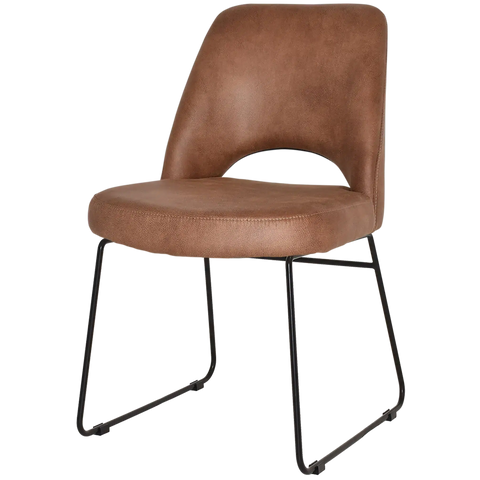 Mulberry Side Chair Black Sled Base With Eastwood Tan Shell, Viewed From Angle In Front