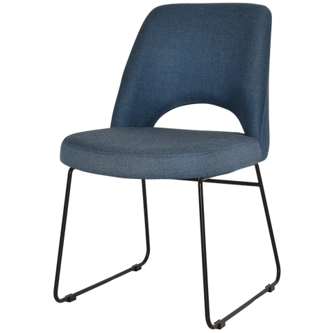 Mulberry Side Chair Black Sled Base With Gravity Denim Shell, Viewed From Angle In Front