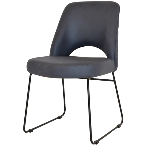 Mulberry Side Chair Black Sled Base With Pelle Benito Navy Shell, Viewed From Angle In Front