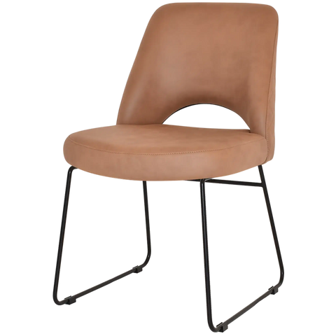 Mulberry Side Chair Black Sled Base With Pelle Benito Tan Shell, Viewed From Angle In Front