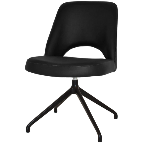 Mulberry Side Chair Black Trestle With Black Vinyl Shell, Viewed From Angle In Front