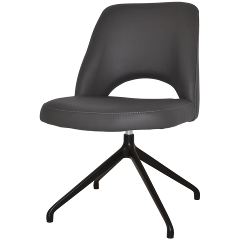 Mulberry Side Chair Black Trestle With Charcoal Vinyl Shell, Viewed From Angle In Front