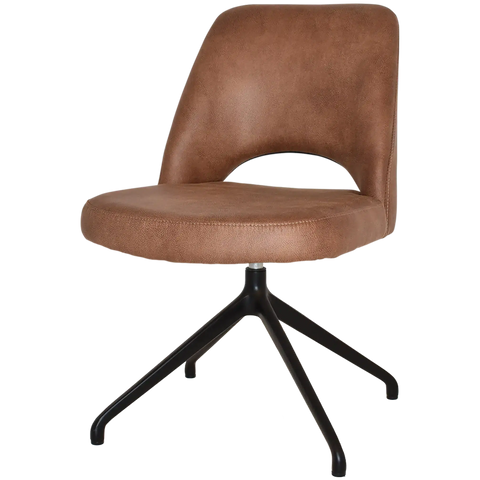 Mulberry Side Chair Black Trestle With Eastwood Tan Shell, Viewed From Angle In Front