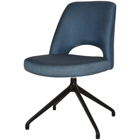 Mulberry Side Chair Black Trestle With Gravity Denim Shell, Viewed From Angle In Front