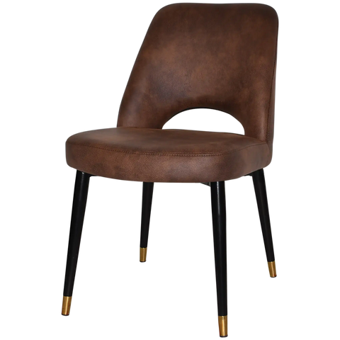 Mulberry Side Chair Black With Brass Tip Metal 4 Leg With Eastwood Bison Shell, Viewed From Angle In Front
