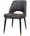 Mulberry Side Chair Black With Brass Tip Metal 4 Leg With Eastwood Slate Shell, Viewed From Angle In Front