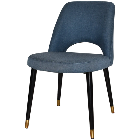 Mulberry Side Chair Black With Brass Tip Metal 4 Leg With Gravity Denim Shell, Viewed From Angle In Front