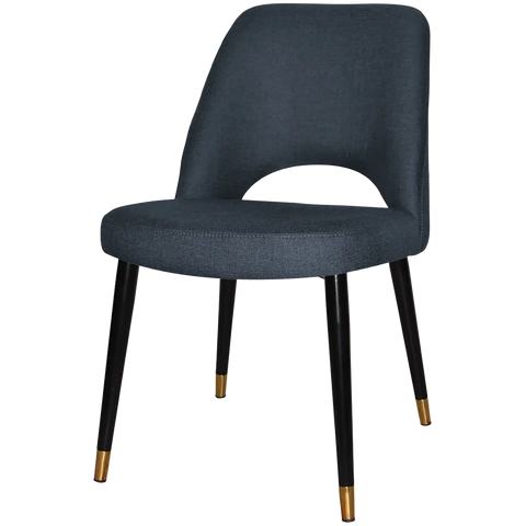 Mulberry Side Chair Black With Brass Tip Metal 4 Leg With Gravity Navy Shell, Viewed From Angle In Front