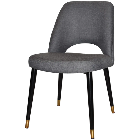 Mulberry Side Chair Black With Brass Tip Metal 4 Leg With Gravity Slate Shell, Viewed From Angle In Front