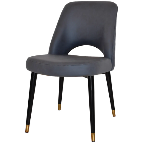 Mulberry Side Chair Black With Brass Tip Metal 4 Leg With Pelle Benito Navy Shell, Viewed From Angle In Front