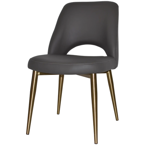 Mulberry Side Chair Brass Metal 4 Leg With Charcoal Vinyl Shell, Viewed From Angle In Front