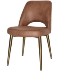 Mulberry Side Chair Brass Metal 4 Leg With Eastwood Tan Shell, Viewed From Angle In Front
