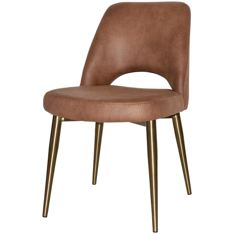Mulberry Side Chair Brass Metal 4 Leg With Eastwood Tan Shell, Viewed From Angle In Front