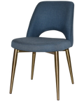 Mulberry Side Chair Brass Metal 4 Leg With Gravity Denim Shell, Viewed From Angle In Front