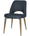 Mulberry Side Chair Brass Metal 4 Leg With Gravity Navy Shell, Viewed From Angle In Front