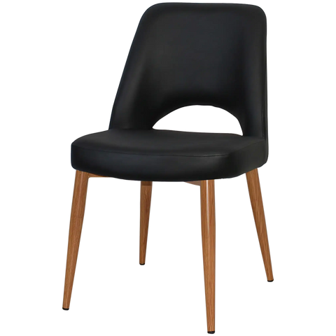 Mulberry Side Chair Light Oak Metal 4 Leg With Black Vinyl Shell, Viewed From Angle In Front