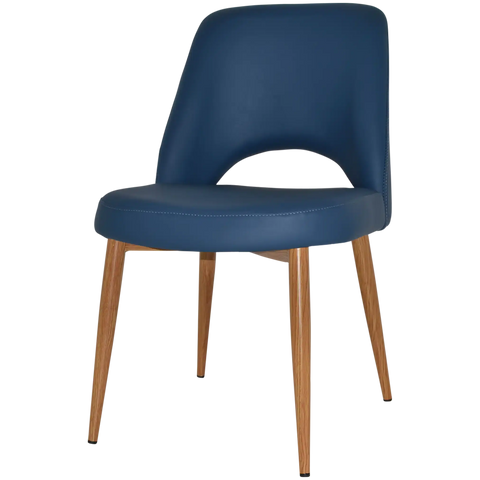 Mulberry Side Chair Light Oak Metal 4 Leg With Blue Vinyl Shell, Viewed From Angle In Front