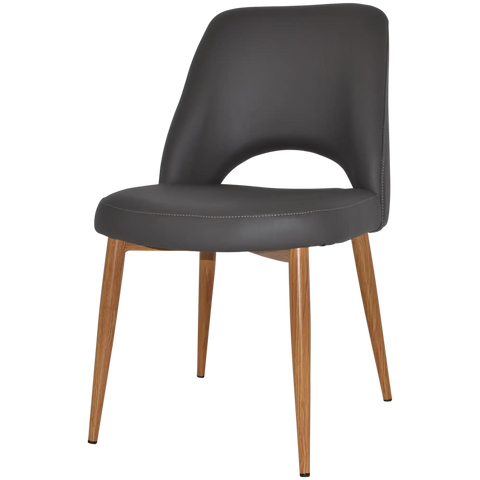 Mulberry Side Chair Light Oak Metal 4 Leg With Charcoal Vinyl Shell, Viewed From Angle In Front