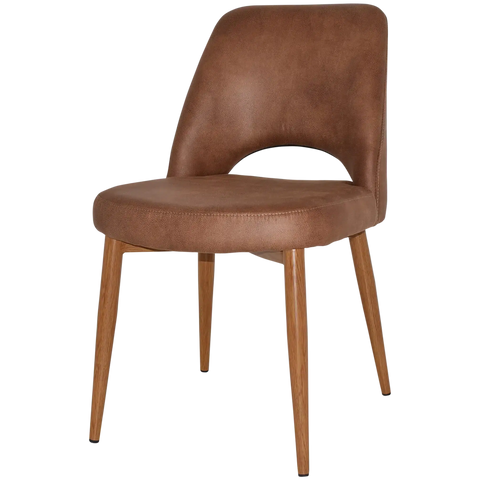 Mulberry Side Chair Light Oak Metal 4 Leg With Eastwood Tan Shell, Viewed From Angle In Front