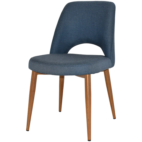 Mulberry Side Chair Light Oak Metal 4 Leg With Gravity Denim Shell, Viewed From Angle In Front