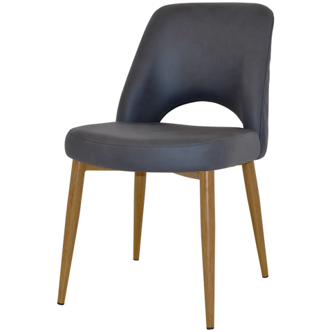 Mulberry Side Chair Light Oak Metal 4 Leg With Pelle Benito Navy Shell, Viewed From Angle In Front